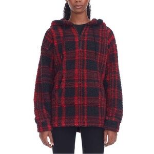 Marc New York Crimson & Black Plaid Hooded Fleece Pullover Woman’s Size Large